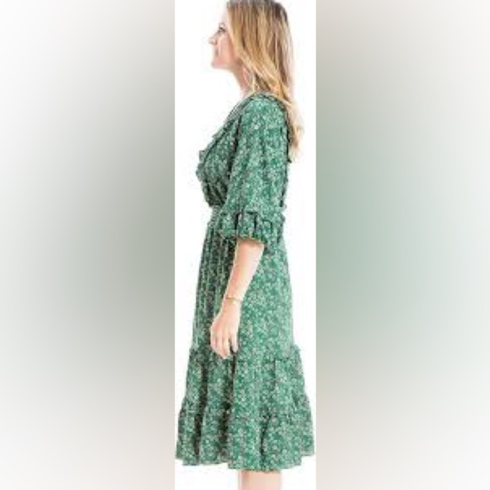 Max Studio Green Floral Bohemian Prairie Dress Size Small - Picture 3 of 7